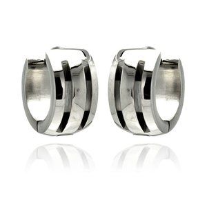 Stainless Steel Rhodium Plated Double Line Hoop Huggies Earrings